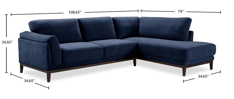 Horizon 2-Piece Right-Facing Fabric Sectional with Wood Base and Legs - Navy