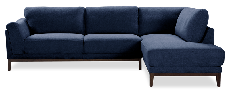 Horizon 2-Piece Right-Facing Fabric Sectional with Wood Base and Legs - Navy