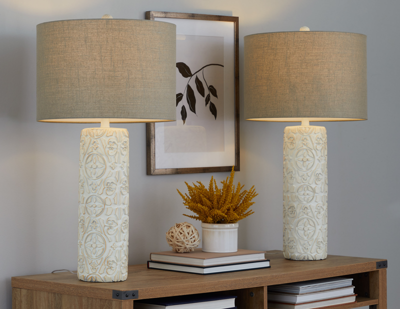 Lacey 16\" 2-Piece Table Lamp Set with Beige Linen-Look Shade – Brown