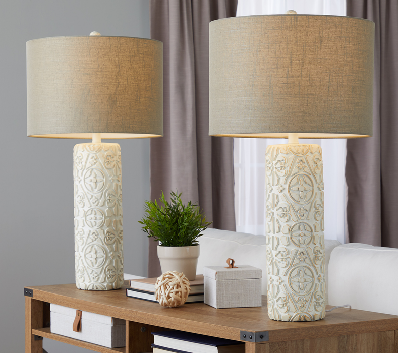 Lacey 16\" 2-Piece Table Lamp Set with Beige Linen-Look Shade – Brown