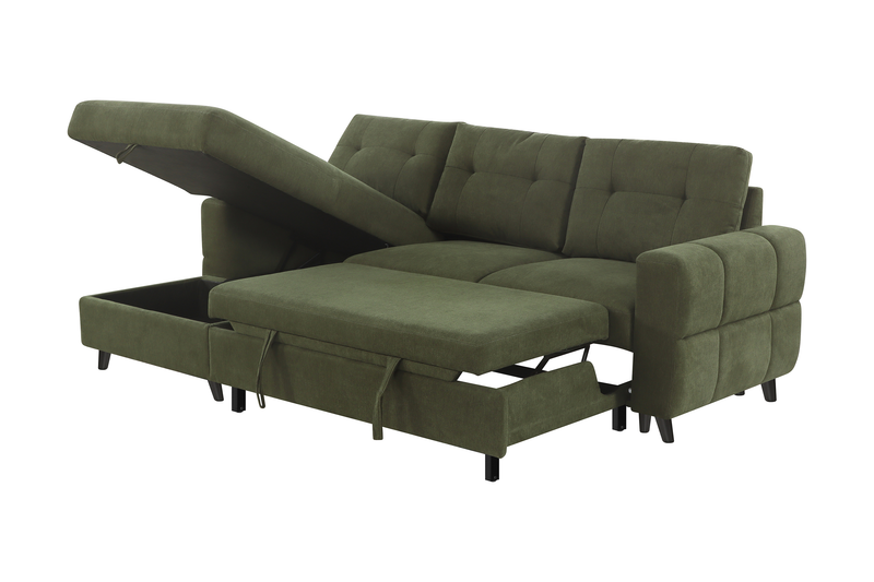 Laval 2-Piece Left-Facing Fabric Sleeper Sectional with Storage Chaise - Green