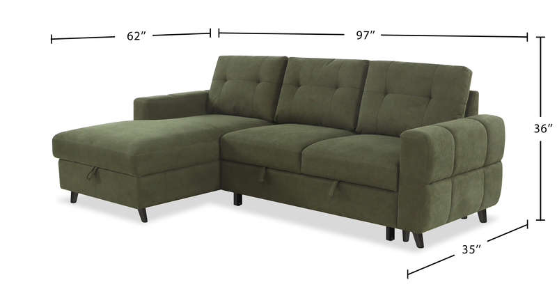 Laval 2-Piece Left-Facing Fabric Sleeper Sectional with Storage Chaise - Green