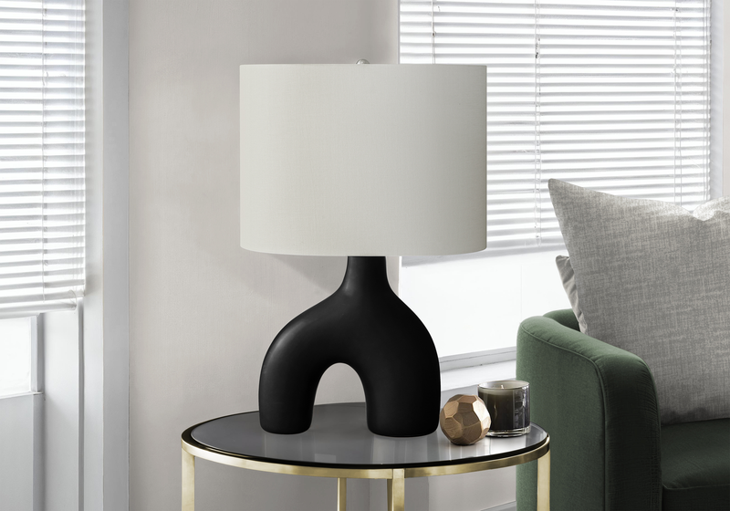 Lena 16.5\" Ceramic Table Lamp with Linen Ivory Shade – Black 