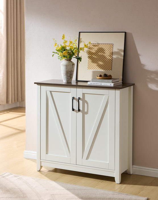 Lexie 35.5” Shoe Storage Cabinet with Walnut Oak Top - White
