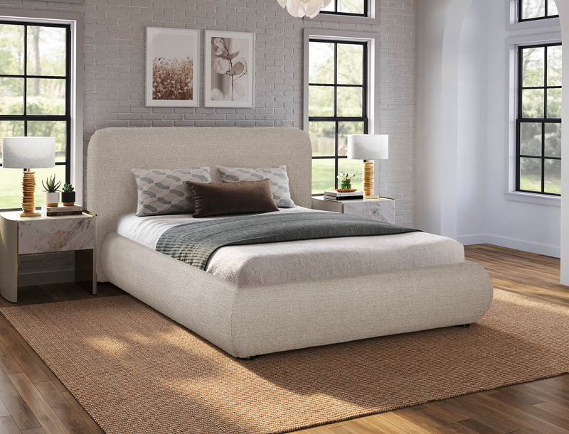 Luka Upholstered Platform Bed in Grey Polyester Fabric, Modern - Full Size