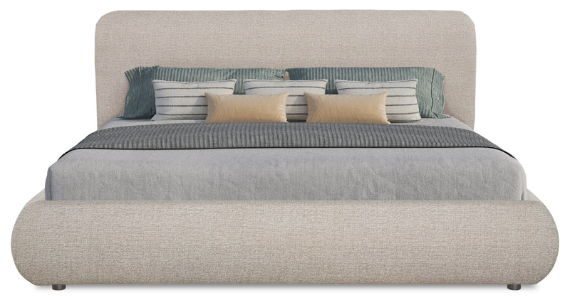 Luka Upholstered Platform Bed in Grey Polyester Fabric, Modern - King Size