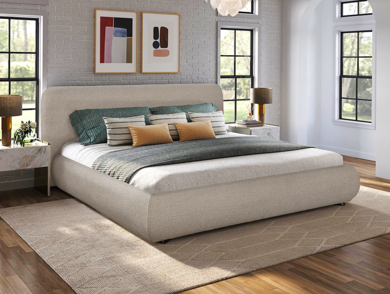 Luka Upholstered Platform Bed in Grey Polyester Fabric, Modern - King Size