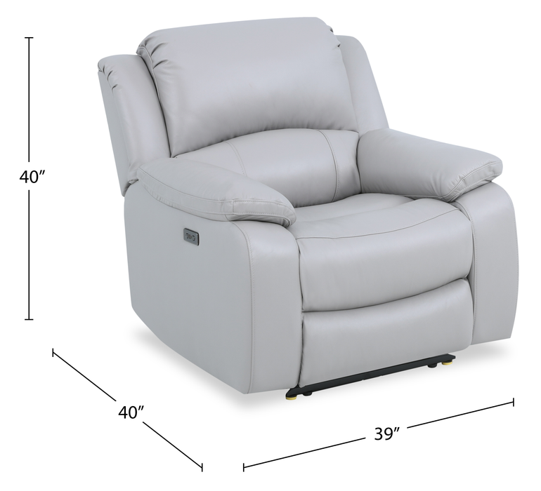 Marcel 39” Genuine Leather Power Reclining Chair with USB Port – Calm Grey