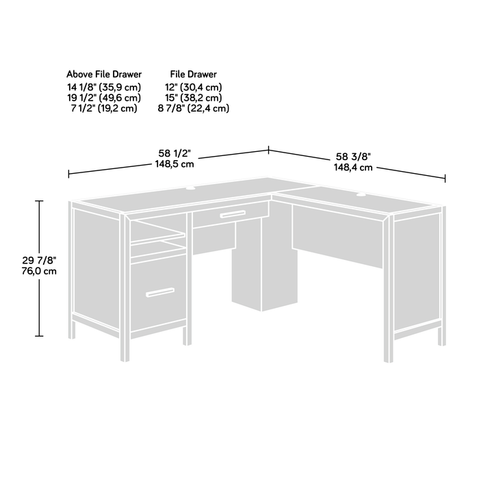 Martin 58.43\" L-Shaped Office Desk with 2 Drawers – Saddle Walnut