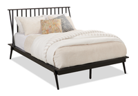 Milan Platform Bed with Headboard & Frame, Mid-Century Modern, Black - Queen Size