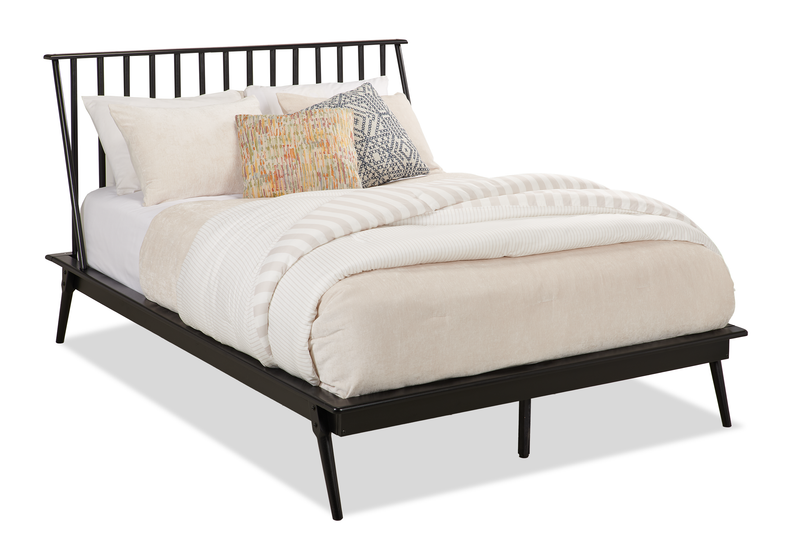 Milan Platform Bed with Headboard & Frame,  Mid-Century Modern, Black - Queen Size