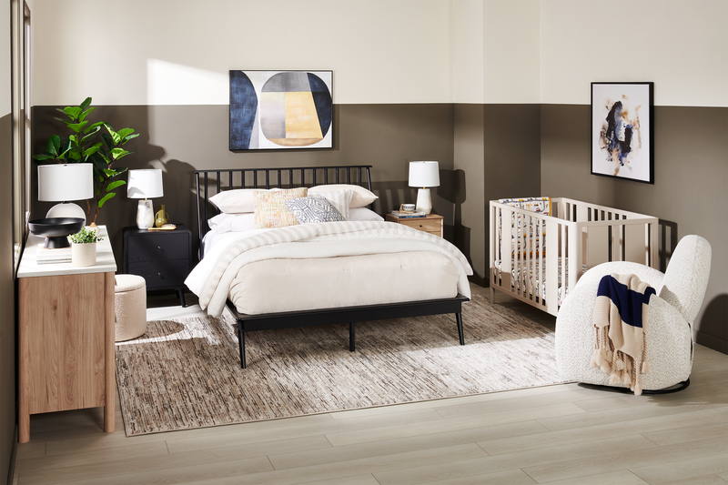 Milan Platform Bed with Headboard & Frame,  Mid-Century Modern, Black - Queen Size