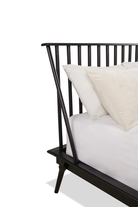 Milan Platform Bed with Headboard & Frame,  Mid-Century Modern, Black - Queen Size