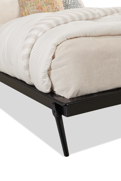 Milan Platform Bed with Headboard & Frame,  Mid-Century Modern, Black - Queen Size