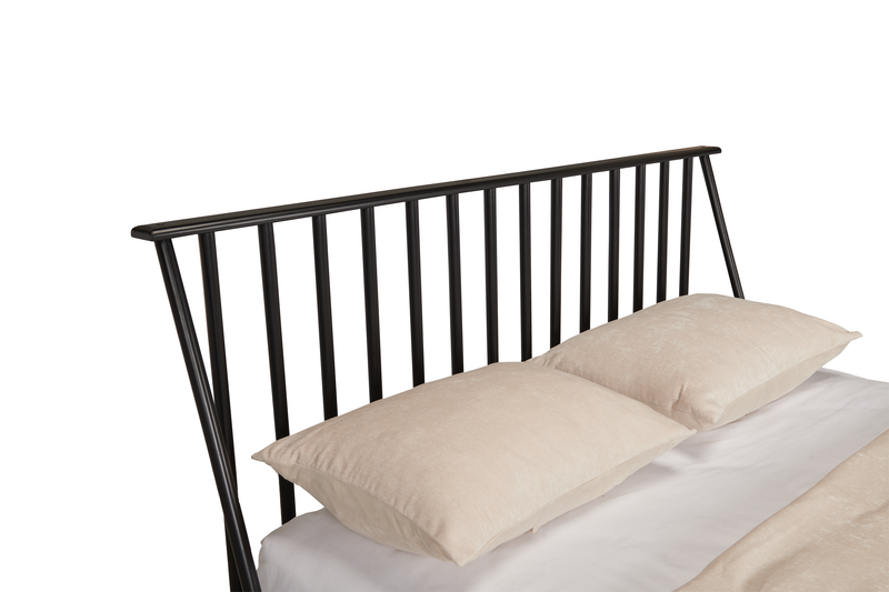 Milan Platform Bed with Headboard & Frame,  Mid-Century Modern, Black - Queen Size