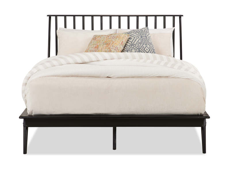 Milan Platform Bed with Headboard & Frame,  Mid-Century Modern, Black - Queen Size