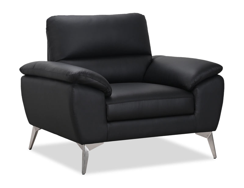 Mystic 41.7” Contemporary Genuine Leather Chair - Black