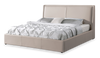 Nico Upholstered Storage Platform Bed in Vegan Leather Taupe Fabric, Hyrdraulic Lift  - King Size