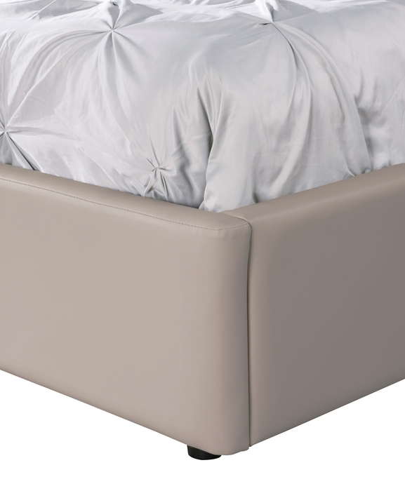 Nico Upholstered Storage Platform Bed in Vegan Leather Taupe Fabric, Hyrdraulic Lift  - King Size