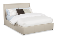 Nico Upholstered Storage Platform Bed in Vegan Leather Taupe Fabric, Hyrdraulic Lift  - Queen Size 