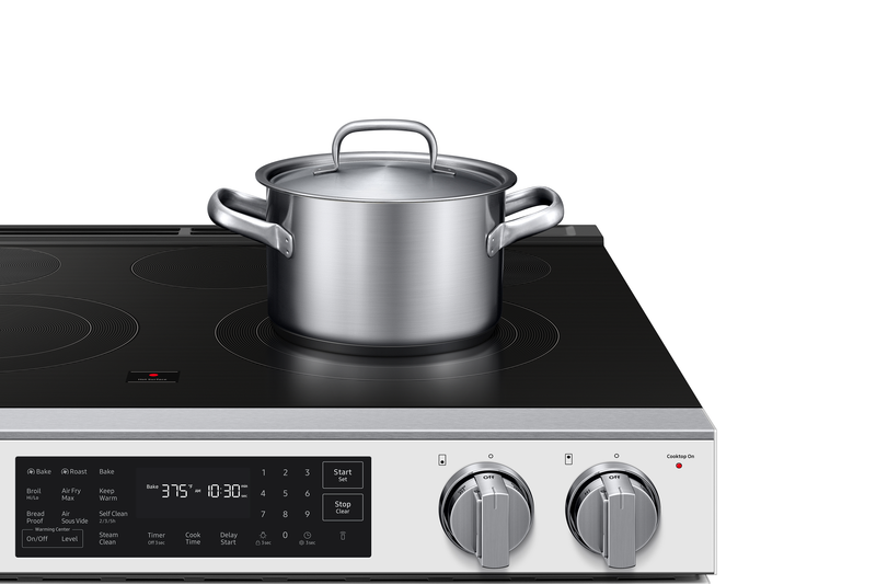 Samsung 6.3 Cu. Ft. Electric Slide In Range with Air Fry Max – White Glass - NSE80H63SWAC