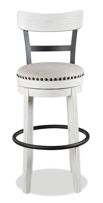 Otis Bar Height Stool with Swivel Seat & Vegan Leather Fabric, 30.5\"H, Metal – White