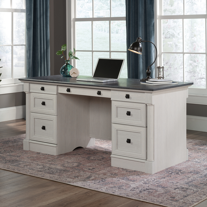 Palladia 65.12\" Executive Desk with 7 Drawers – Glacier Oak