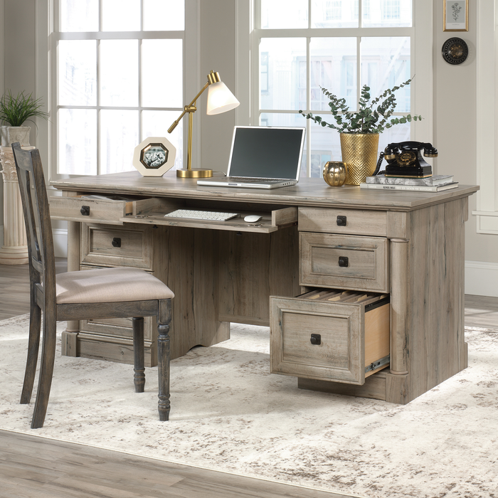 Palladia 65.12\" Executive Desk with 7 Drawers – Split Oak
