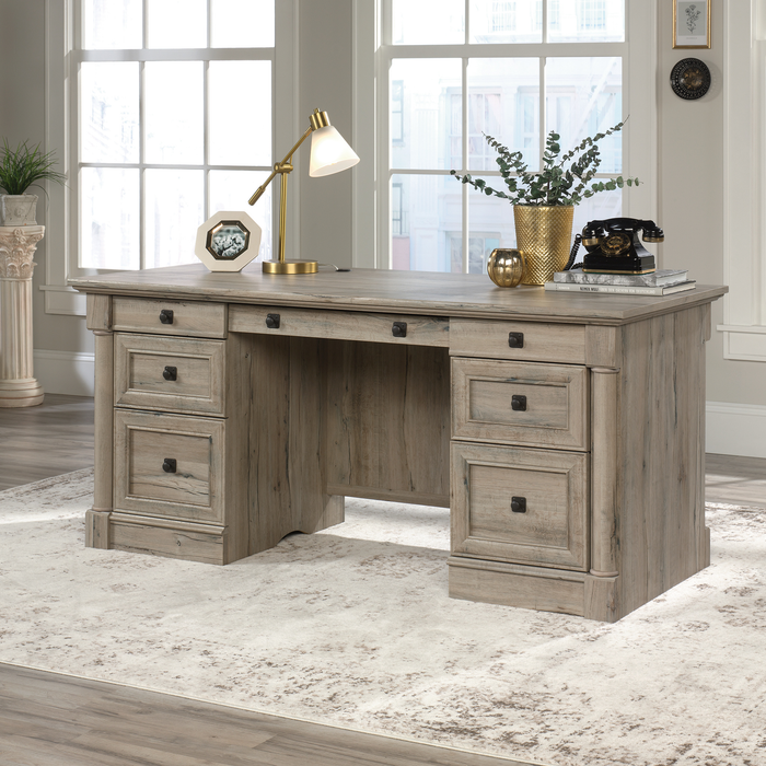 Palladia 65.12\" Executive Desk with 7 Drawers – Split Oak