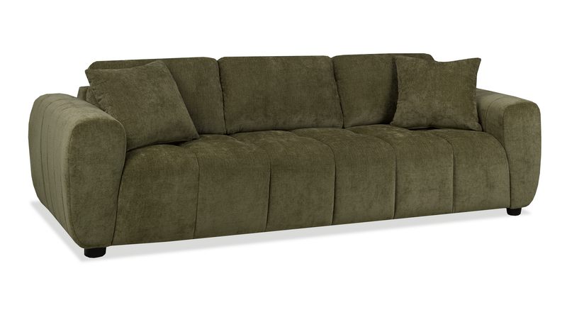 Made in Canada Pebble 96\" Fabric Sofa with Matching Accent Pillows - Green
