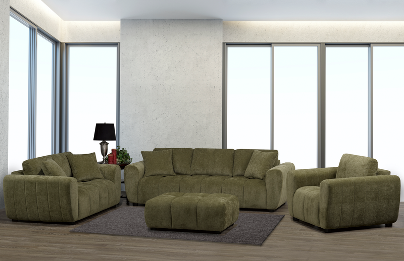 Made in Canada Pebble 96\" Fabric Sofa with Matching Accent Pillows - Green