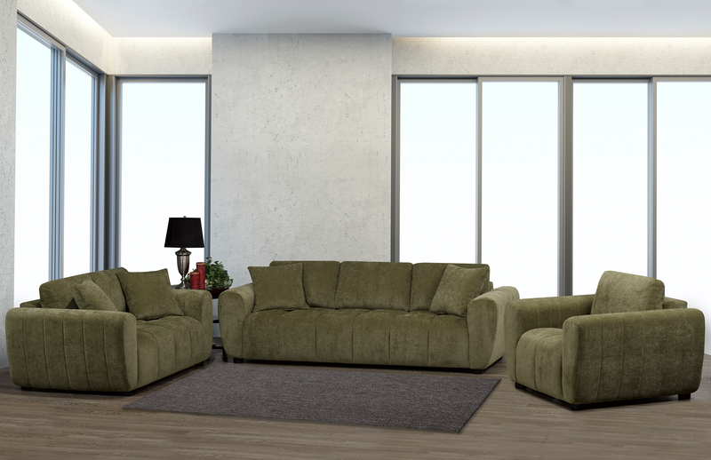 Made in Canada Pebble 96\" Fabric Sofa with Matching Accent Pillows - Green