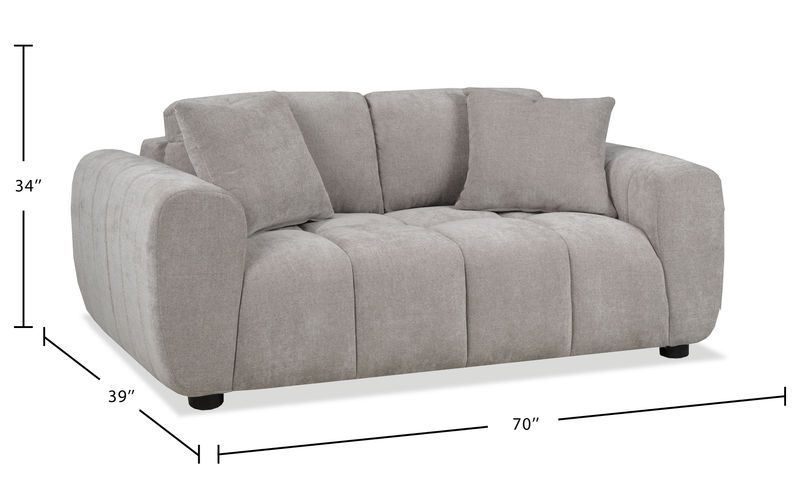 Made in Canada Pebble 70\" Fabric Loveseat with Matching Accent Pillows - Grey