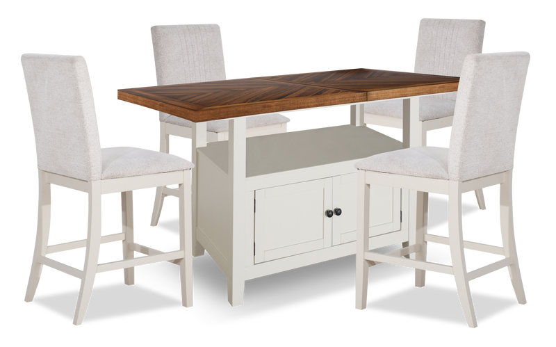 Piper 5pc Counter-Height Dining Set with Table & 4 Chairs, 60-72\" Extension, Storage – White