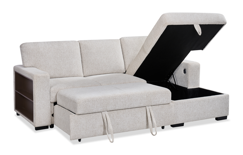 Pocket 2-piece Right-facing Linen-Look Fabric Sleeper Sectional with Storage - Beige