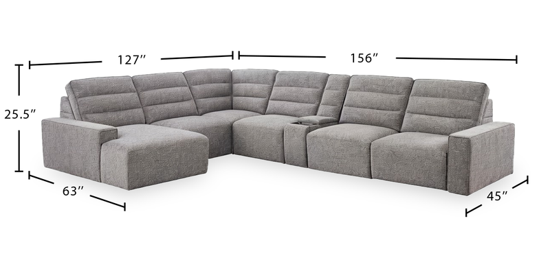 Shaquille O’Neal Home Prestige 7-Piece Left-Facing Sectional with Power Reclining and Power Sliding – Grey
