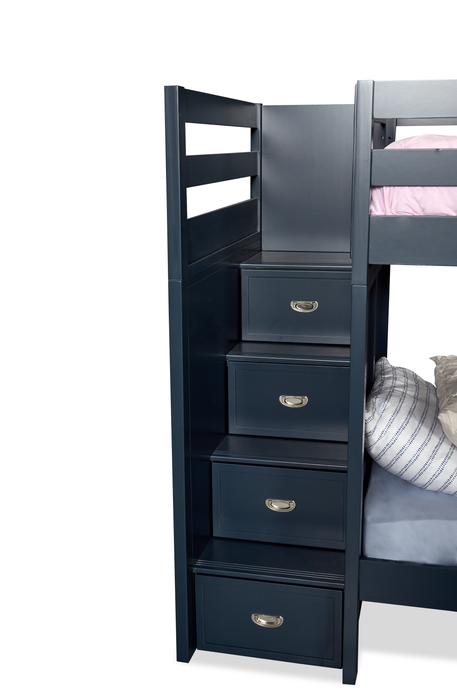Quinn Bunk Bed with Built-in Staircase Dresser & Guard Rail for Kids, Blue - Twin/Twin