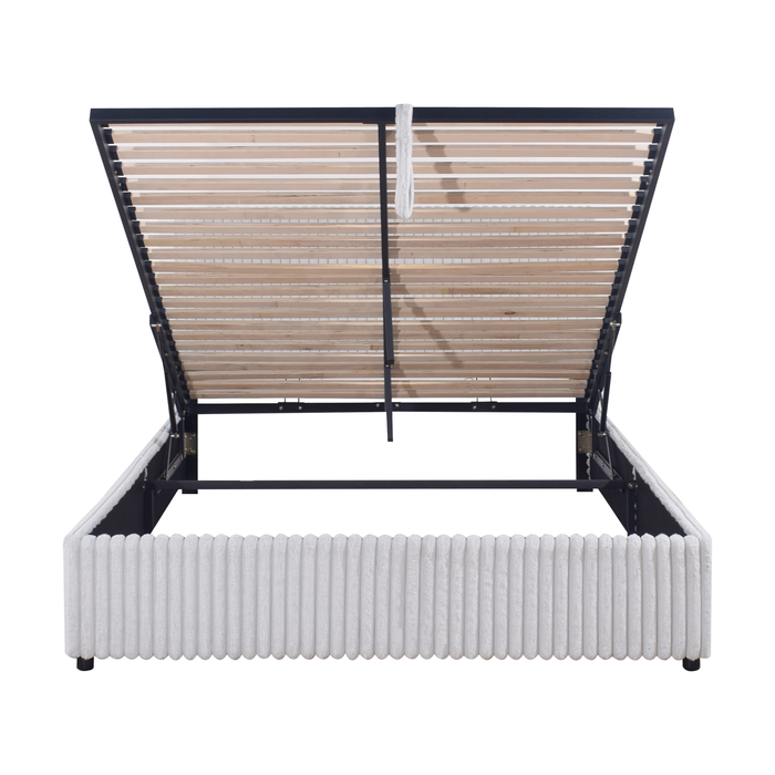 Ridge Upholstered Storage Platform Bed in Grey Fabric - Queen Size