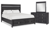 Rocco 5pc Bedroom Set with LED Lit Storage Bed, Dresser & Mirror, Dark Grey - King Size