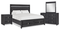 Rocco 6pc Bedroom Set, LED Storage Bed, Dresser, Mirror & Nightstand, Dark Grey - King Size