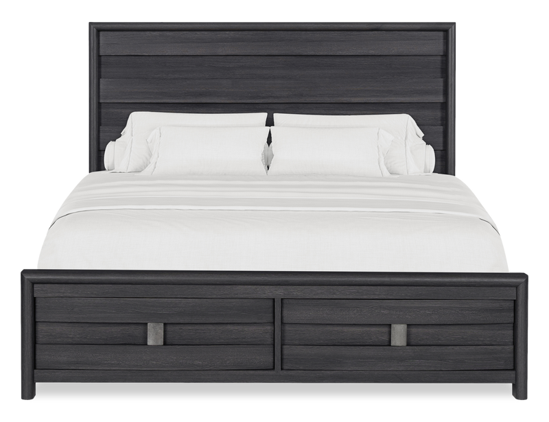 Rocco 6pc Bedroom Set, LED Storage Bed, Dresser, Mirror & Nightstand, Dark Grey - King Size