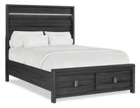 Rocco Storage Bed with 2 Built-In Footboard Drawers & LED Lit Headboard, Dark Grey - Queen Size  