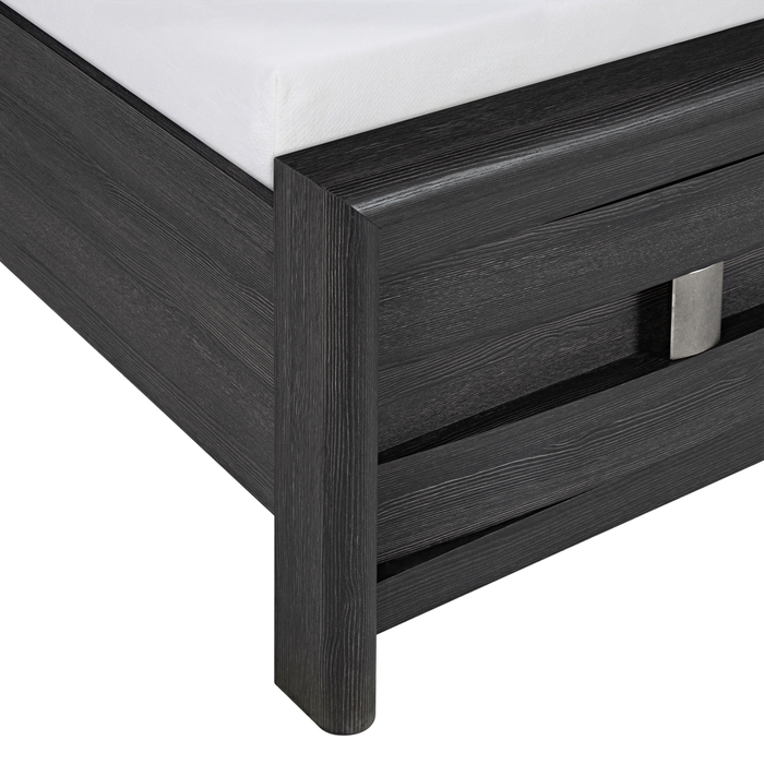 Rocco Storage Bed with 2 Built-In Footboard Drawers & LED Lit Headboard, Dark Grey - Queen Size 