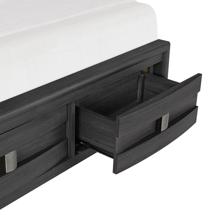 Rocco Storage Bed with 2 Built-In Footboard Drawers & LED Lit Headboard, Dark Grey - Queen Size 