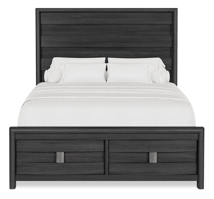 Rocco Storage Bed with 2 Built-In Footboard Drawers & LED Lit Headboard, Dark Grey - Queen Size 