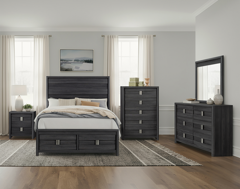 Rocco Storage Bed with 2 Built-In Footboard Drawers & LED Lit Headboard, Dark Grey - Queen Size 