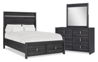 Rocco 5pc Bedroom Set with LED Lit Storage Bed, Dresser & Mirror, Dark Grey - Queen Size 