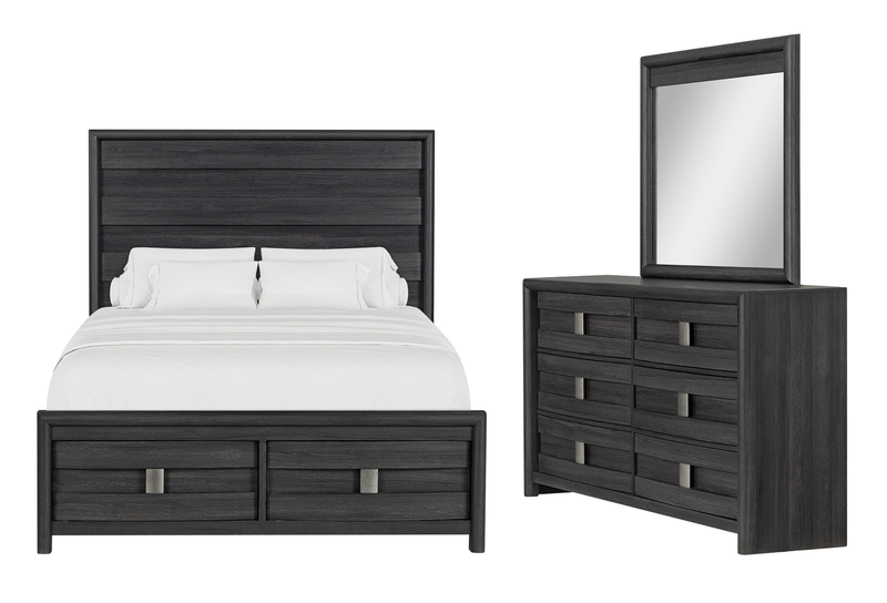 Rocco 5pc Bedroom Set with LED Lit Storage Bed, Dresser & Mirror, Dark Grey - Queen Size