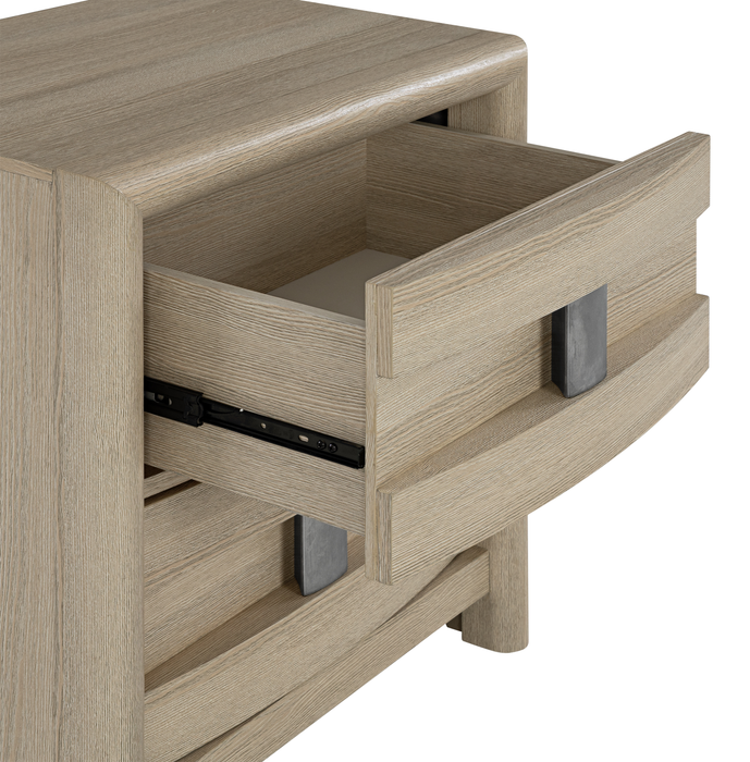 Rocco Bedside 2-Drawer Nightstand with Built-In Charging Port, 25\"W x 26\"H - Light Brown