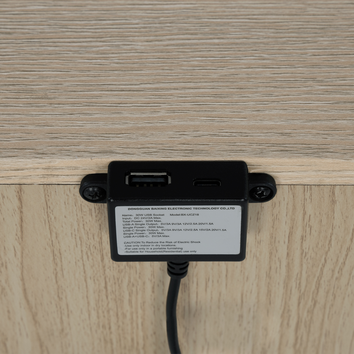 Rocco Bedside 2-Drawer Nightstand with Built-In Charging Port, 25\"W x 26\"H - Light Brown